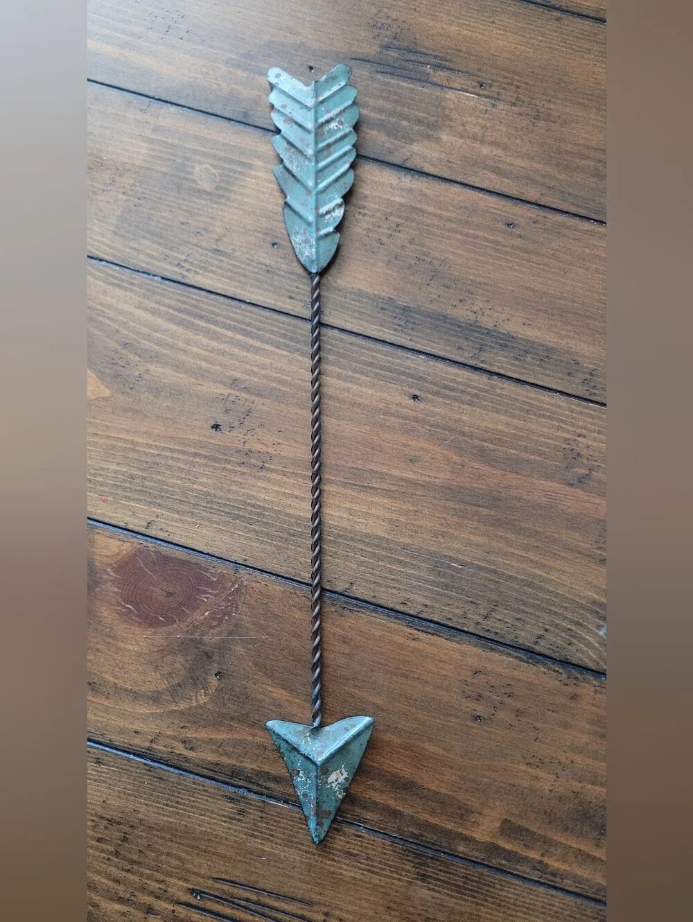 Green Patina Metal Arrow Wall Accent - Rustic Home Wall Decor